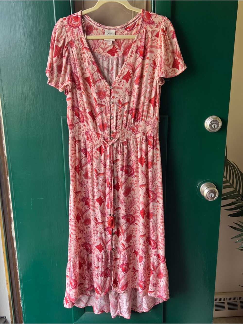Knox Rose Pink and Red Button-Front Floral Midi Dress size large